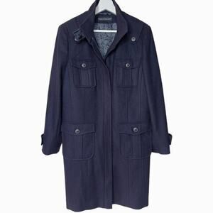 LUISA CERANO Navy Long Peacoat Trench Coat 100% Wool Coat Fully Lined Size 6‎